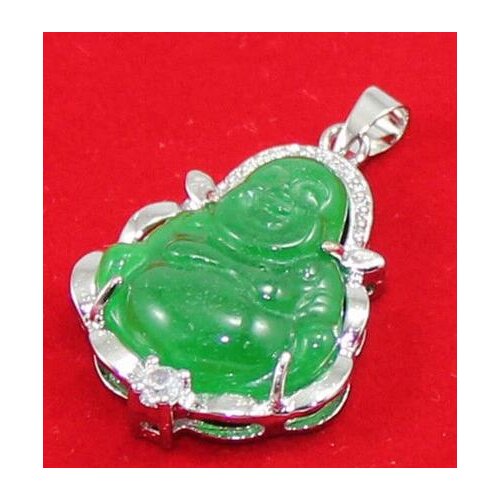New Lucky Green Jade Crystal Buddha Pendant+Free Necklace