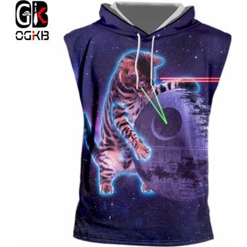 OGKB Adult Hot 3D Tank Tops Print Figting human cat Starry sky cat Casual Oversized Costume Unisex Summer Sleeveless Shirt