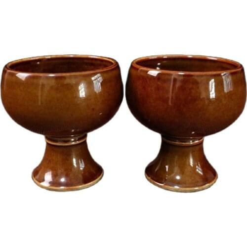 A pair of porcelain bright brown glazed Goblets
