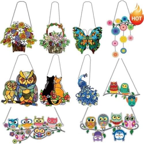 DIY Diamond Painting Christmas Gifts Rhinestone Acrylic Pendant Kit Crafts Wall Hanging Mosaic Art Door Window Hanging Ornament