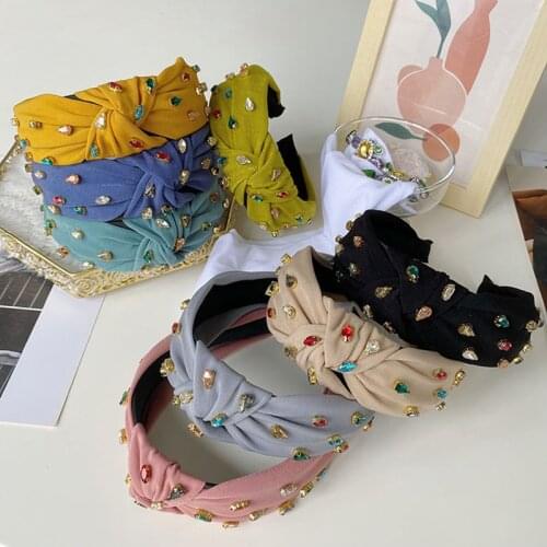 High-end Baroque Color Matching Full Diamond Wide-brimmed Headband Fashion Hair Accessories Women Knotted Hairband Hair Hoop New