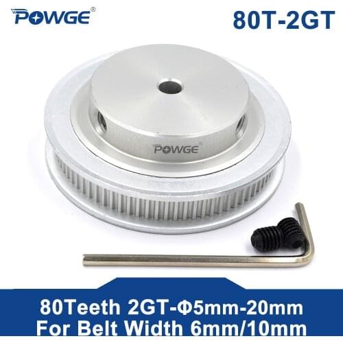 POWGE 80 Teeth 2GT Timing Pulley Bore 6/6.35/8/10/12/14/15/16/17/19/20mm for GT2 Open Synchronous belt width 6/10mm 80Teeth 80T