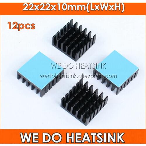 WE DO HEATSINK 12pcs 22x22x10mm Radiator Heat Sink Cooler With Tape Black Anodized For CPU and Metal Ceramic BGA Packages and PC