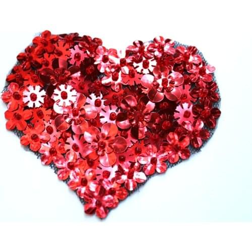 Fashion heart rhinestone beaded Patches for clothes Sew on sequin patch badge Applique embroidered parches bordados para