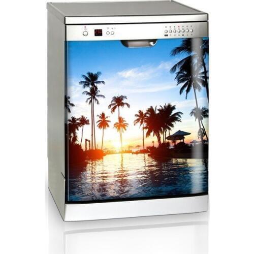 3D Quite Holiday Seaside Night SelfAdhesive Dishwasher Refrigerator Freeze Sticker Kids Art Fridge Door Cover Wallpaper