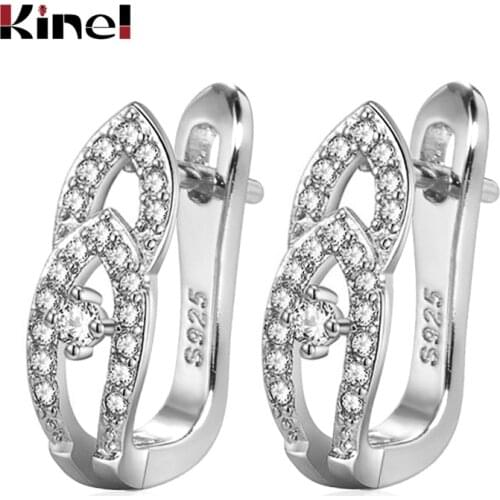 Kinel Trendy Crystal Flower Stud Earring For Women Paved Cubic Zirconia Gold Color Stud Earrings Engagement Wedding Jewelry