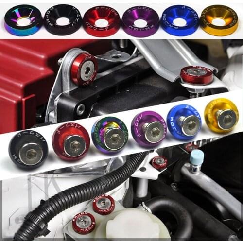 10Pcs Fender Washer JDM Style Fit Any 6mm Hole Bumpers Engine Dress Up License Plate Aluminum Washers with Bolts Studs