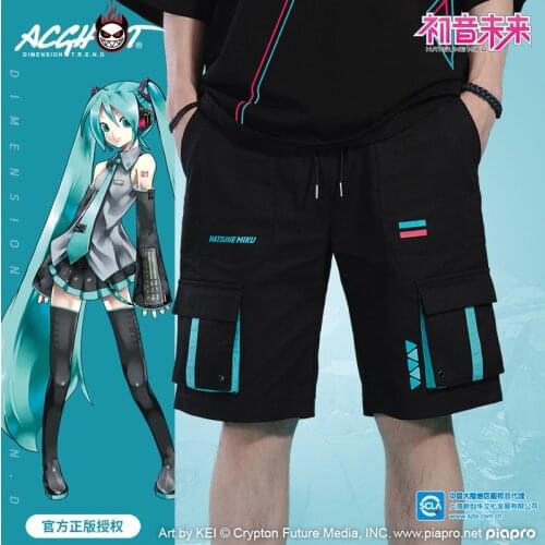 New Anime Vocaloid Miku Fashion Short Pants Pocket Trouser Cartoon Manga Casual Streetwear Cosplay Costume Men Jogger Sweatpants