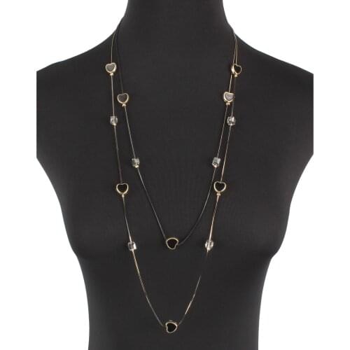 Glass Crystal Heart Atmospheric Double Necklace Long Sweater Chain Wild Neck Chain Jewelry Accessories