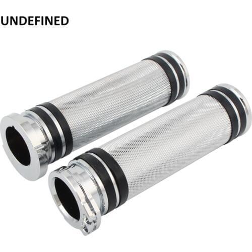Universal Chrome 25mm 1" Motorcycle Handlebar Hand Grips For Harley Sportster Dyna Fatboy Night Train XL XR Custom