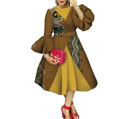 Stock Size Low Price Dashiki Flare Sleeve African Clothing Bazin Riche Wax Print Garment for Lady wy2-4544