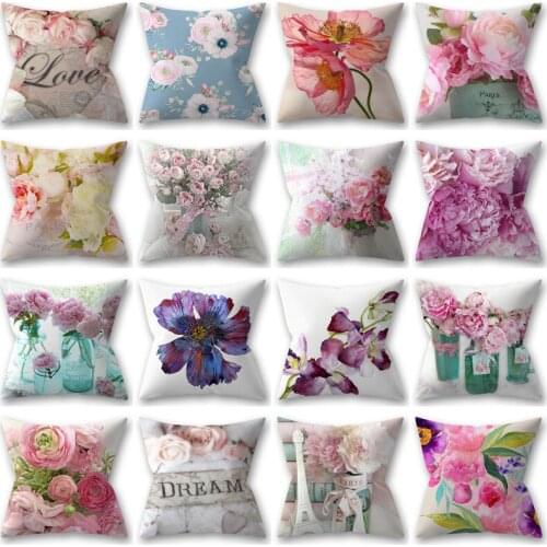 ZENGA Flower Cushion Cover Floral Pillow Cover For Valentines Day Decorative Pillows for Sofa Polyester Mothers Day Pillowcase