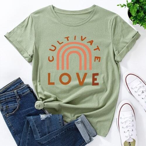 5XL Plus Size 100%Cotton Women T-shirt Casual O Neck Short Sleeve Letters Love Print Tee Tops Ladies Streetwear Graphic Clothes