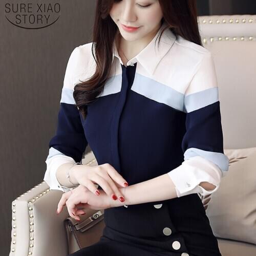 Blusas Mujer De Moda 2021 Women Tops Chiffon Shirt Striped Casual Office Ladies Women Shirt Turn-down Collar Tops 5302 50