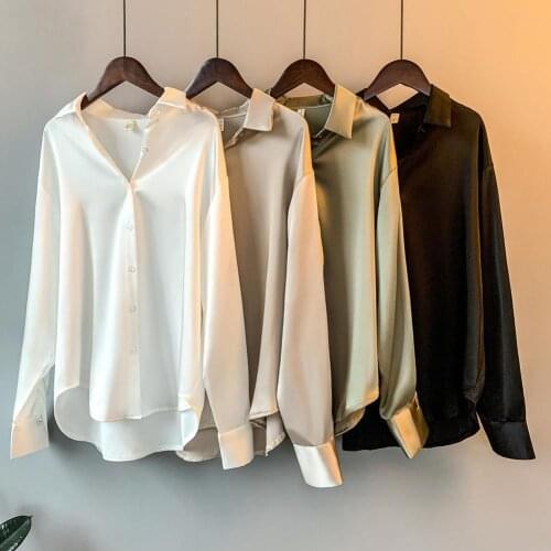 50%HOTSingle Breasted Women Shirt Turn-down Collar Smooth Long Sleeve Solid Color Loose Blouse Ladies Clothing