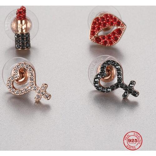 Fashion Charm Sterling Silver Original 1:1 Copy, Sweetheart Lipstick Red Lips Combination Earrings Women Luxury Jewelry Gifts