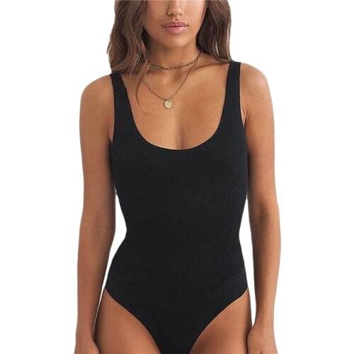 Womens Sexy U Neck Sleeveless Bodysuit Summer Ladies Solid Color Slim Stretch Bottoming Vest Rompers One-piece Overalls 2020