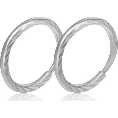 Real Pt950 Platinum Earrings Women Luck Stripe Circle Hoop Earrings 11mmW Best Gift 1-1.5g