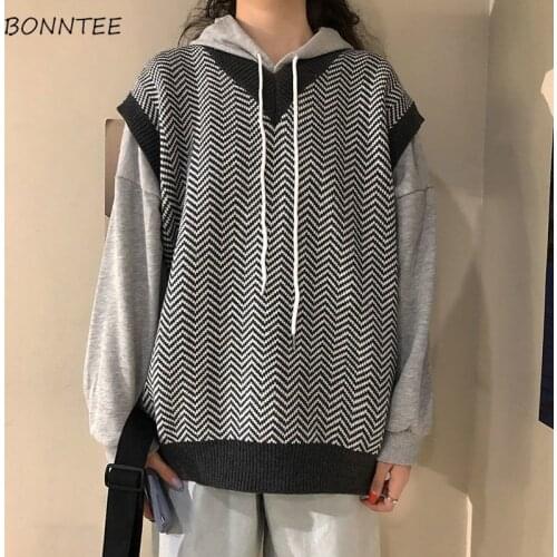 Sweater Vest Women Retro Student V-Neck Striped Loose Ladies Clothing All-match Leisure Autumn Popular Chic Fashion Ulzzang New