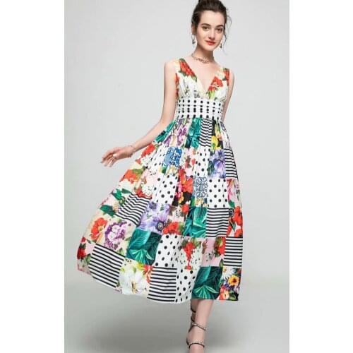 2021 Summer New Womens Printed Deep V-neck Waistless Sleeveless Dress Bohemian Long Dress Seaside Holiday Skirt