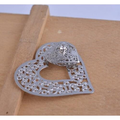 10pcs Rodium Plated DIY 3d Heart Charms Connector jewelry making accessories copper brass jewelry findings & components