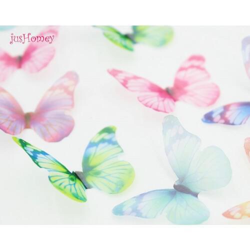 100PCS Gradient Organza Fabric Butterfly Appliques Translucent Single Layer Butterfly for Party Decor, Doll Embellishment