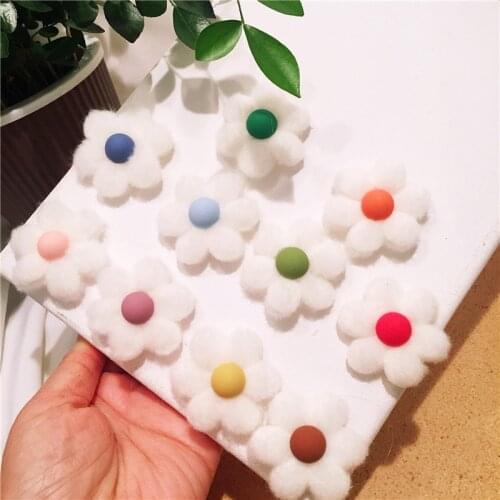 15pcs/Lot 4cm DIY Handmade Candy-colored wool flower Padded Patches Appliques For for DIY Clothes Hat Headwear Patch Sewing