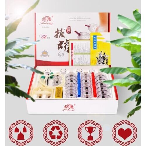 32 Cans Cups Chinese Vacuum Cupping Kit Pull Out Vacuum Apparatus Therapy Relax Massagers Curve Suction Pumps