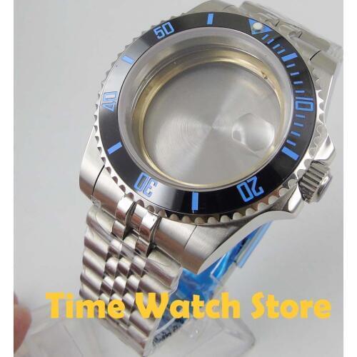 40mm Watch Case Waterproof SUB Jubiless bracelet Sapphire glass Blue ceramic bezel Fit 2813 Miyota 8215 ETA 2836 movement C97