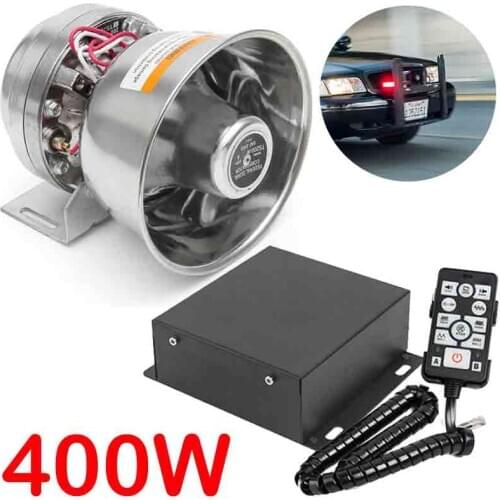 400W 12V 9 Sound Speakers Loud Car Horn Police Siren Horn Megaphone Tone Emergency Truck Mic PA System Amplifier Hooter