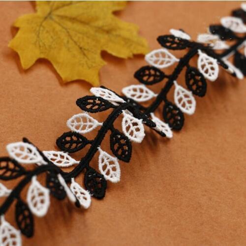 5yards 3.3cm width White Black Leaves Water Soluble Lace Edge Trims Ribbon DIY Sewing Material Wedding Craft Garment Accessories