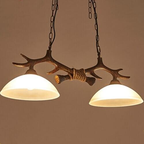 Antique Antler Double Head Restaurant Chandelier Retro Creative Cafe Bar Resin Antler Meal Chandelier Lamp LB122013