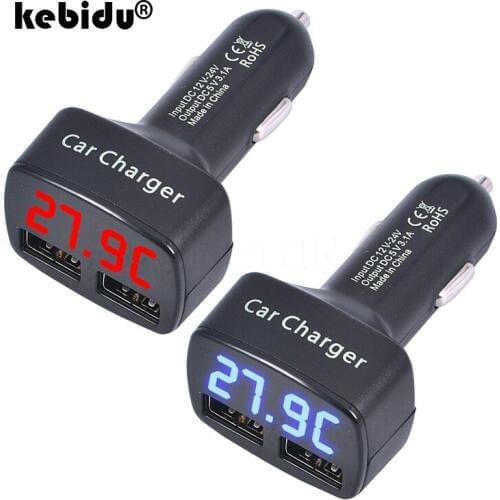 Kebidu 4 in 1 5V 3.1A Car Charger Dual USB Ports Adapter Socket For iPhone Tablet PC with Blue Red LED Display Car Charger