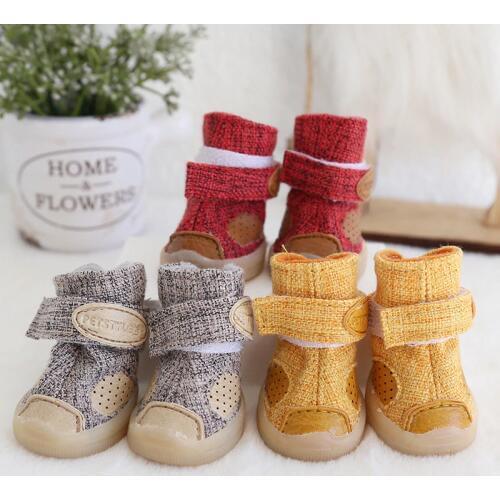 Linen Pet Shoes Dog Snow Boots Yorkie Maltese Chiwawa Dog Shoes Witer Warm Pet Shoes Clothing For Dogs Clothes 4 PIECES/SET