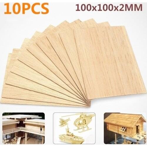 10Pcs 100x100x2mm Wooden Plate Model Balsa Wood Sheets DIY House Ship Aircraft