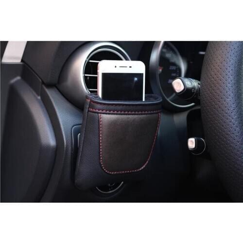 Pu Leather Bag Clip on Air Outlet Tidy Storage Car Phone Holder For Fiat 500 500X 500S 500L Tipo Punto Bravo Panda Freemont Qubo