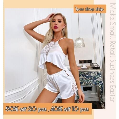 Women Wholesale Sexy Sleepwear Lace Tank Panty Silk Lingerie Set Pajamas CT Market