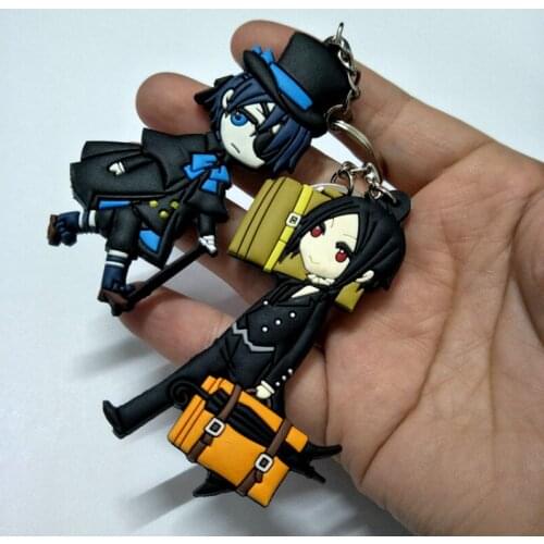 New Design Double Side Diy Pvc Cartoon Figure Keyring Japan Anime Black Butler Keychain Sebastian Michaelis Brelok Bag Pendants