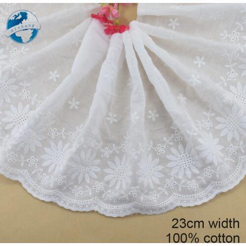 23cm wide 100% Cotton embroid lace sewing ribbon guipure trim wedding lace DIY Garment Accessories french african doll lace#3965