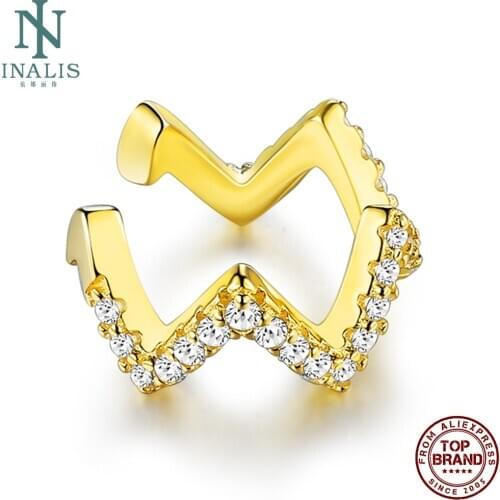 INALIS Clip Earrings For Women 925 Sterling Silver Geometric Wave White Round Cubic Zirconia Earring Fine Jewelry Free Shipping