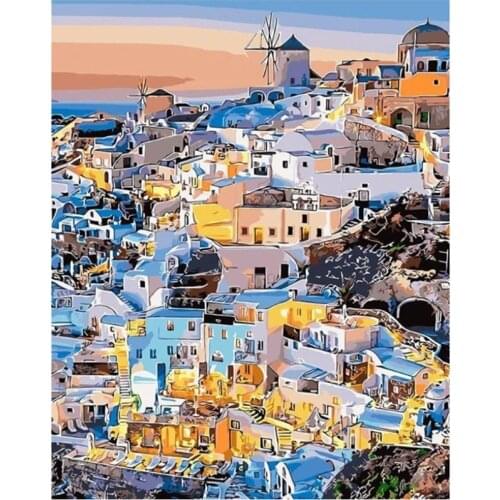 Painting By Number 40x50 Prosperous City By The Sea Landscape Wall Art Gift DIY Pictures By Numbers Canvas Kits Home Decoration