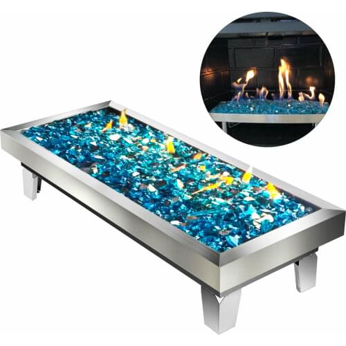 Fire Pit Pan 24x10 Inch, Stainless Steel Linear Trough Fire Pit Pan and Burner, Table Top Fire Pit Pan