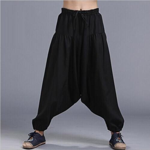 Hot ! 2020 New Korean Version Harem Pants Loose Hanging Crotch Pants Fashion Tide Mens Linen Big Crotch Pants Singer Costumes