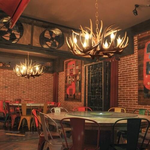 Resin Antler Chandelier Lighting E14 Bulb American Retro Horn Deer Indoor Home Chandeliers Rustic Decor Lustre Rustico Lights