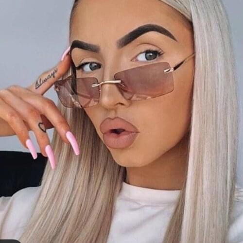 HKNA Small Rimless Sunglasses Women 2021 Luxury Brand Square Sun Glasses Women/men High Quality Vintage Oculos De Sol Feminino