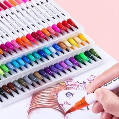 12/24/36/48/60/80/100 Dual Tip Brush Art Marker Pens Adults Children Painting Drawing Water Color Pen Set School Supplies