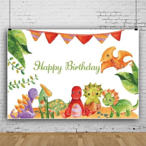 Cute Little Dinosaur Animal Leaf Backdrop Childrens Birthday Party Room Table Decoration Baby Custom Vinyl Background Photo