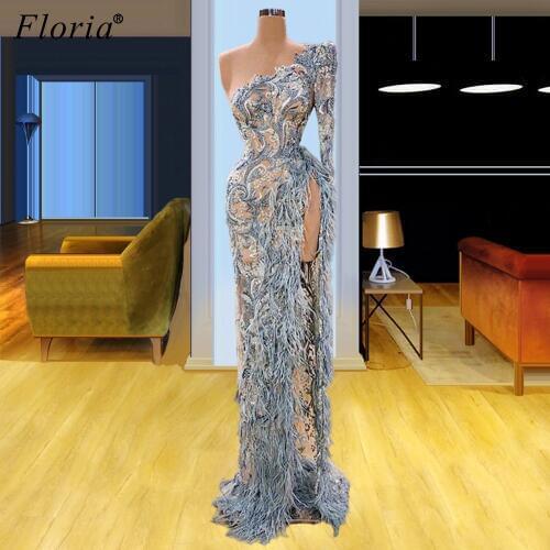 Muslim One Shoulder Evening Dresses 2020 Long Special Lace Prom Dresses Evening Wear Women Celebrity Dresses Party Vestidos Robe
