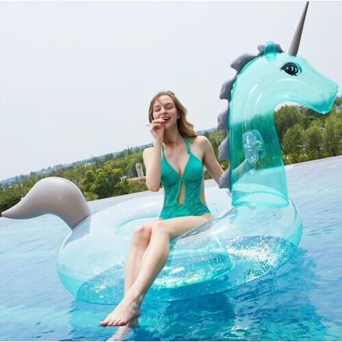 Sequin Green Unicorn Riding Floating Row Online Celebrity INS Adult Inflatable Swim Ring Loungers