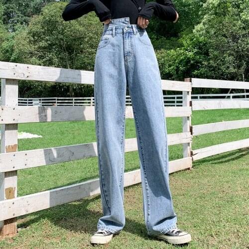 Real shot new wide leg pants womens high waist jeans womens fashion versatile straight tube loose draping pants